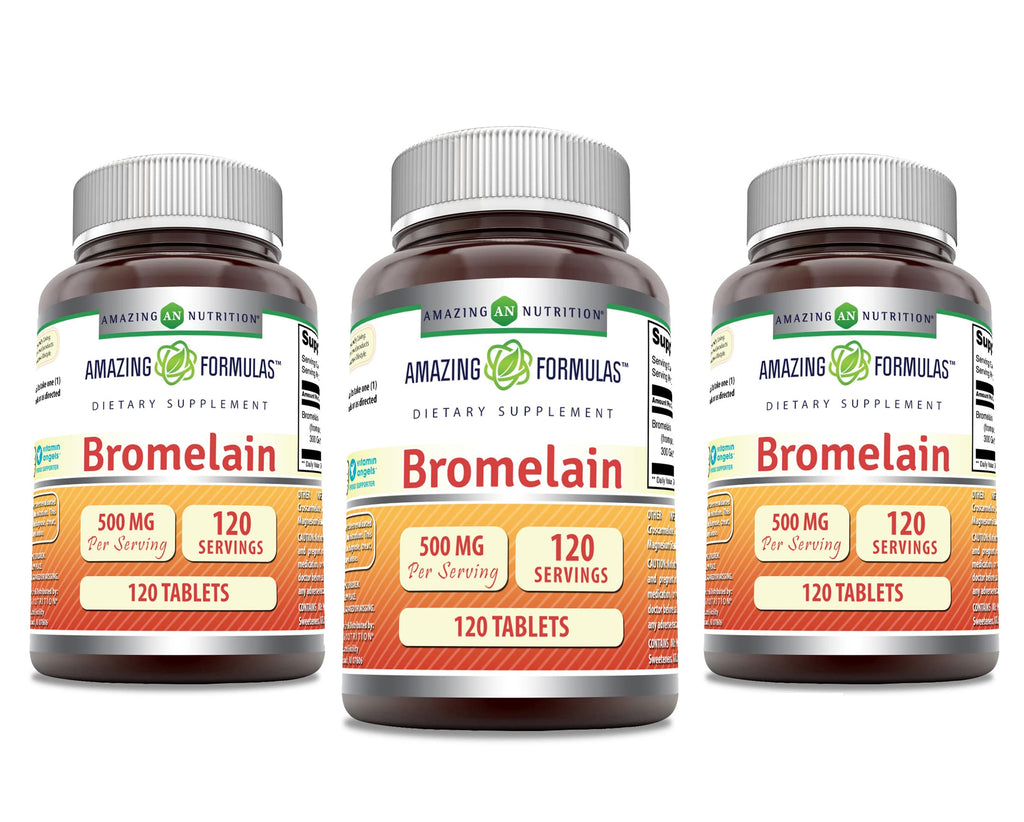 Amazing Formulas Bromelain 500 Mg | Tablets Supplement | Non-GMO | Gluten-Free | Made in USA (Pack of 3 | 120 Count)