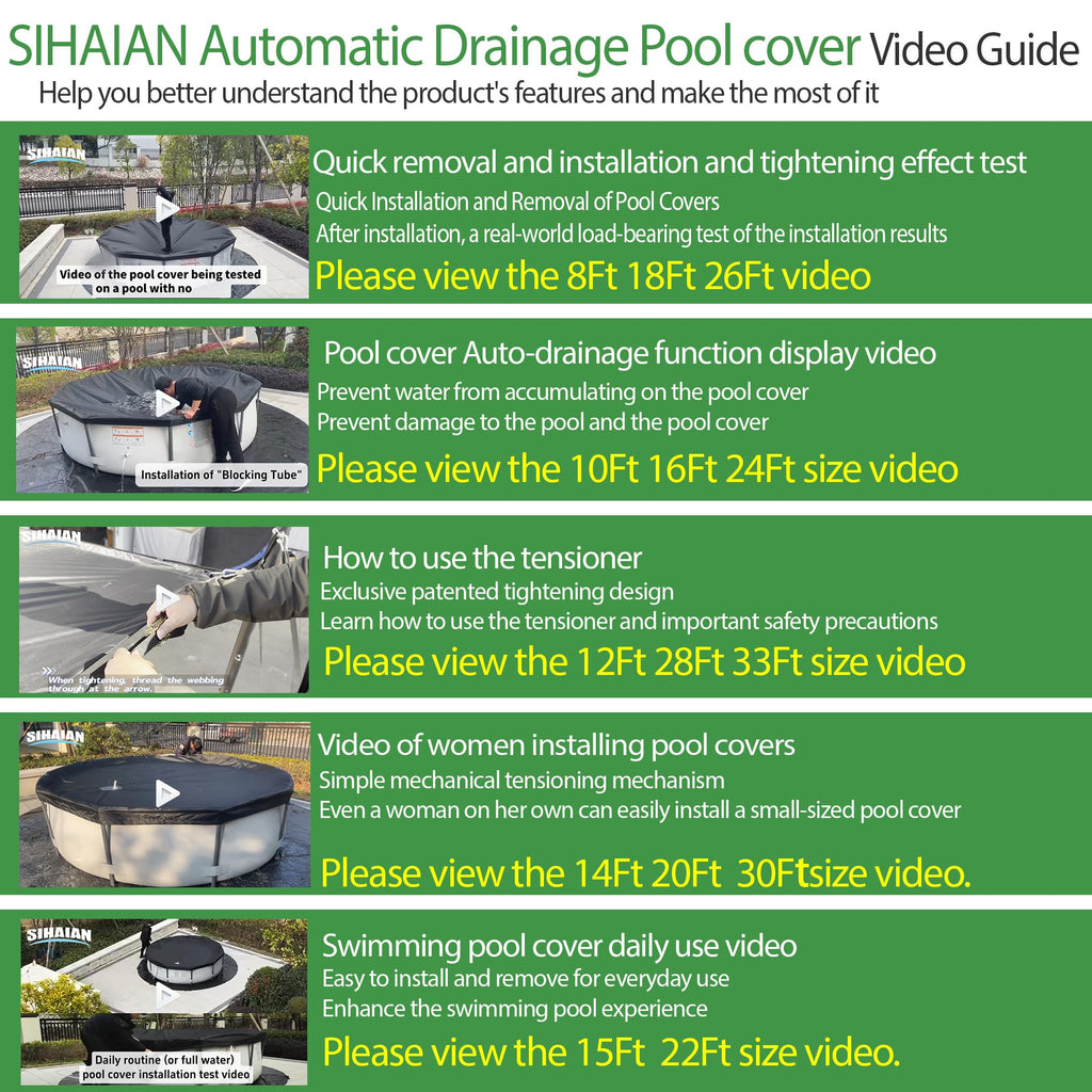 SIHAIAN 14 Ft Round Pool Cover, with Automatic Drain Pool Cover, Patented One-Piece Tensioning System Above Ground Pool Cover, Preventing Waterlogging, Yarn-Dyed Oxford Fabric Solar Pool Cover