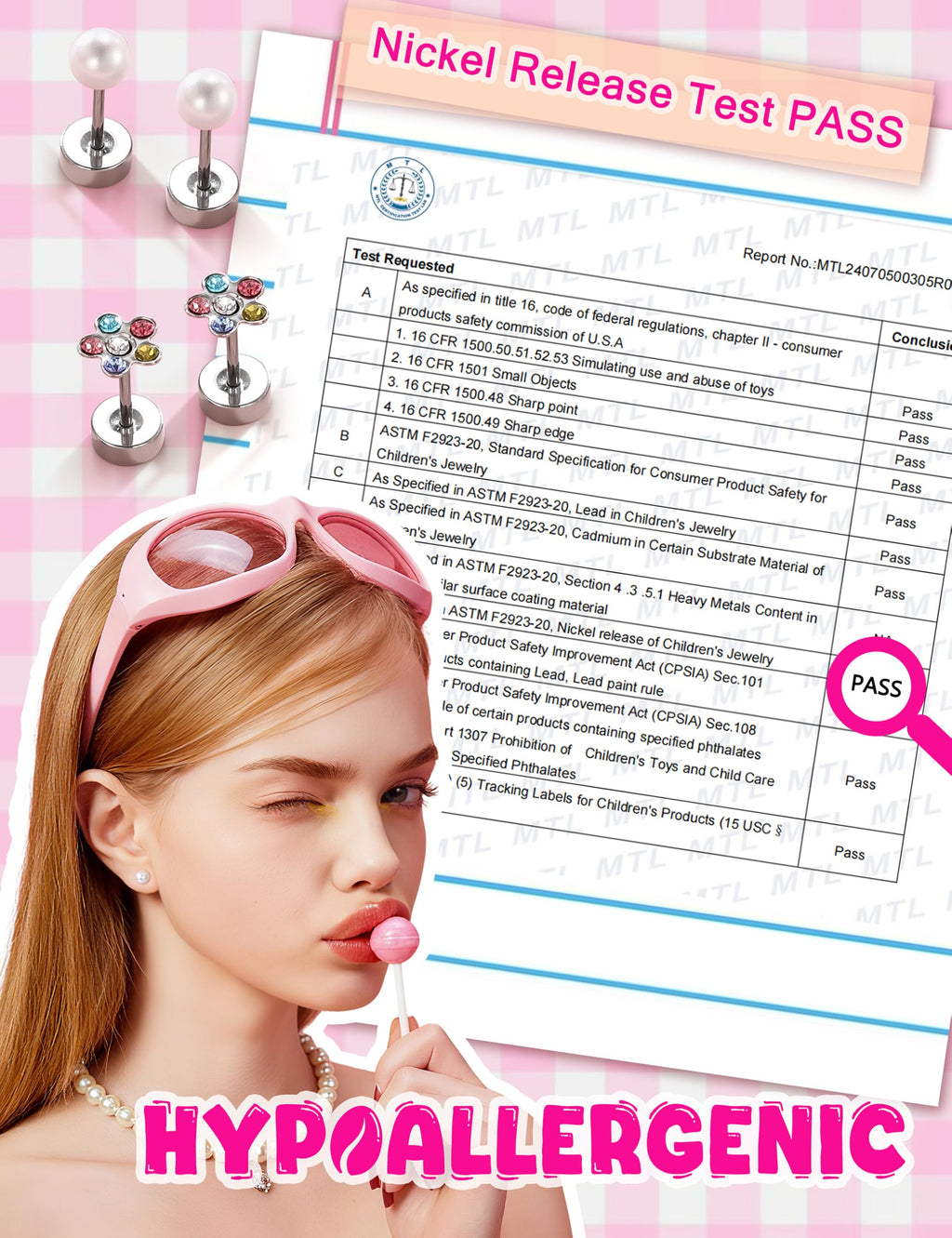 THUNARAZ 16 Pairs Hypoallergenic Earrings for Girls Kids Flat Back Studs