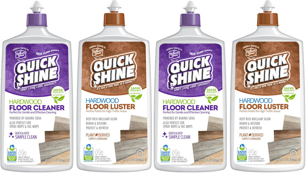 Quick Shine Hardwood Floor Cleaner & Wood Floor Polish w/Plant-Derived Carnauba 27oz Bottles,Removes Scratches,Safer Choice,A Clean That Can Be Seen,(Pack of 4)