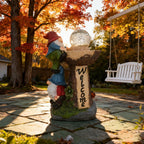 SAMPU Craft Solar Powered Garden Gnome Welcome Sign, Red
