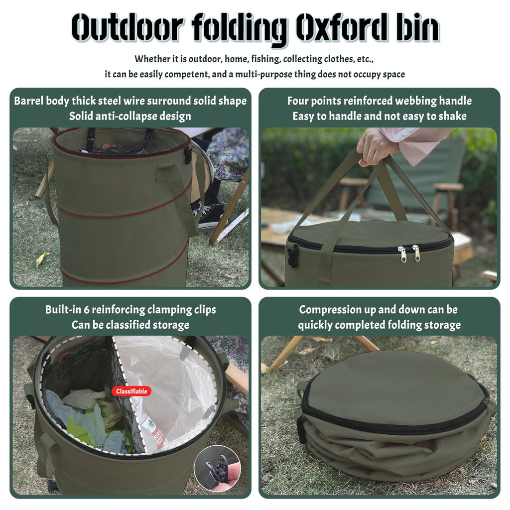 QJXX Pop up Camping Trash can with lid, 24 Gallon Collapsible Garden can