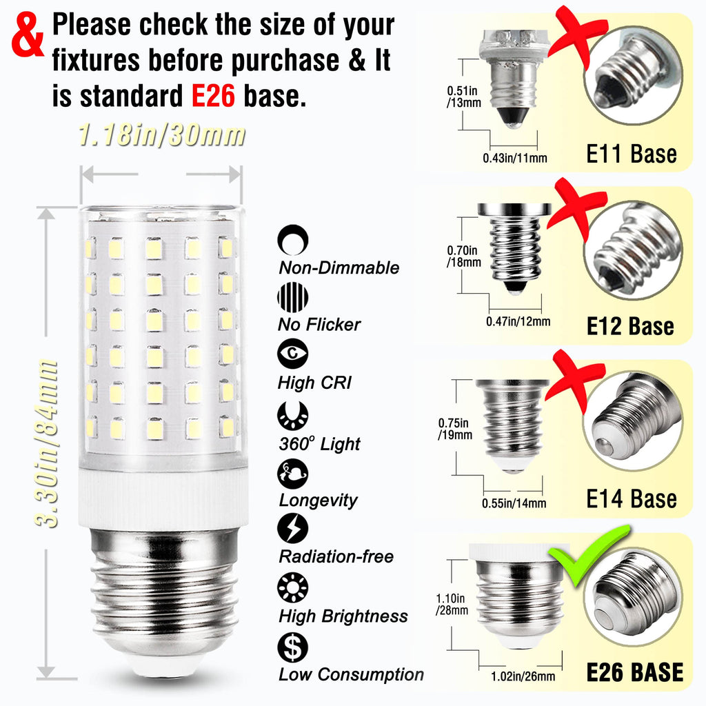 ALIDE E26 100W Replacement LED Candelabra Corn Bulbs 6000K White