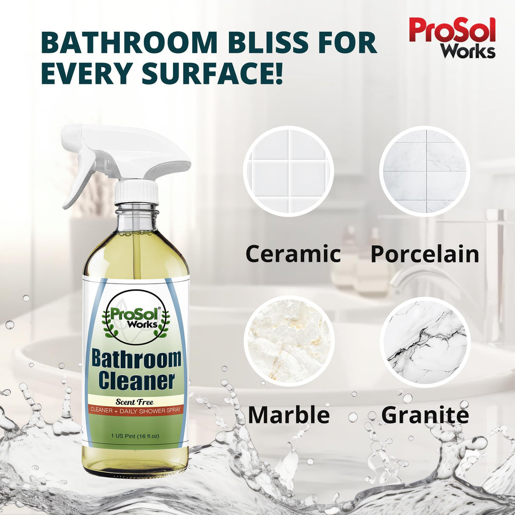 PROSOL WORKS Bathroom Cleaner 16 oz - Daily Cleaning Spray for Shower Curtain, Sink, Shower, Tile, Bathtub, & Toilet Bowl Cleaners Revealing Natural Shine & Refreshing Scent- Safe on All Surface