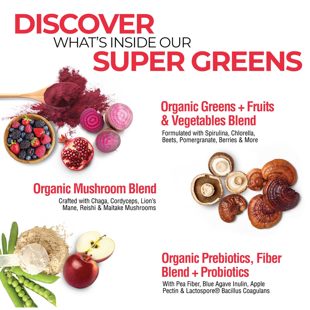 Country Farms Super Greens Power Pack, 50 Organic Super Foods, Greens Powder with Probiotics for Gut Health & Bloating Relief, Supports Energy, Unflavored & Berry, 40 Serving