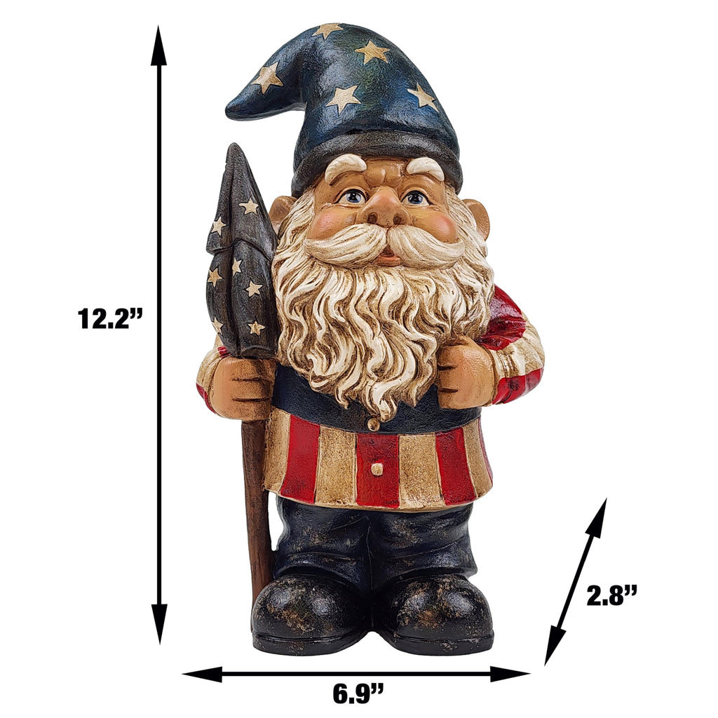 Better Office Products Garden Gnome Statue, 12" Height, Handcrafted Waterproof, UV-Resistant Polyresin Lawn Patio Porch Ornament Decoration (Yankee Doodle Patriot)