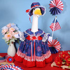 4th of July Porch Goose Outfits Lawn Goose Patriotic Lolita Dress Outfit for 23" Cement Plastic Geese Statue USA 250th Geese Star Firework Clothing Anniversary Outdoor Patio Lawn Garden Decoration