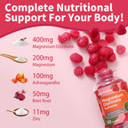 IRIDESICENT Magnesium Glycinate Gummies 400mg, Sugar Free Magnesium Supplement w/Ashwagandha, Zinc, Vegan Magnesium Glycinate Supplement for Adults - 120 Cherry Gummies