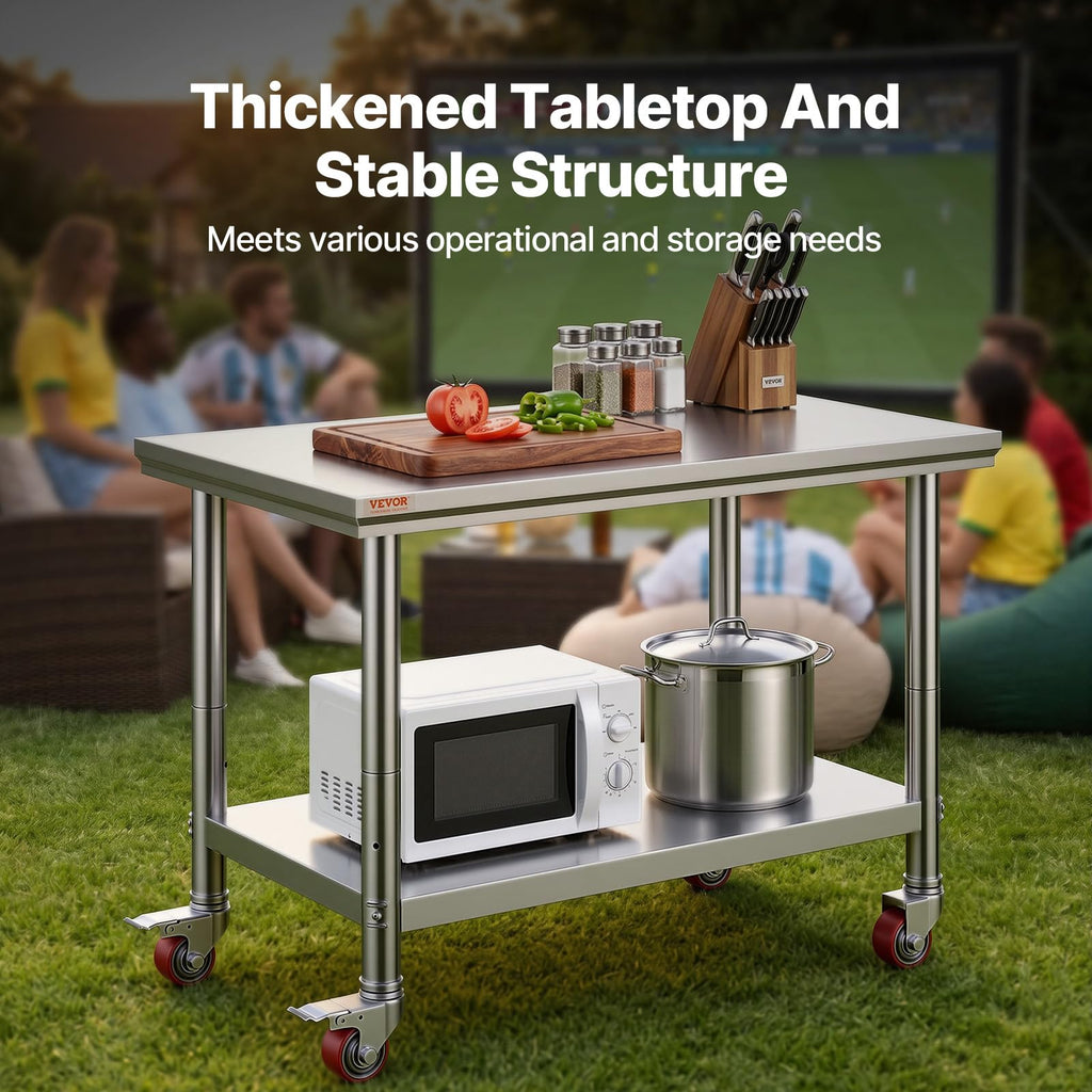 Vevor Mophorn Stainless Steel Work Table 36x24 Inch with 4 Wheels, Casters Heavy Duty Food Prep Worktable for Commercial Kitchen Restaurant, Silver