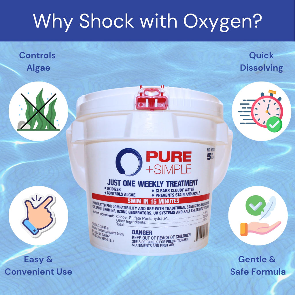 Pure + Simple | All-in-One Weekly Pool Treatment | Controls Algae & Clarifier for Swimming Pools with Copper-Based Formula | Ideal for Above Ground and Inground Use -5 lbs