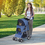 LEMY Pet Stroller,4 Wheels Dog Cat Stroller with Storage Basket&Cup Holder,Folding Dog Cat Cage Jogger Strollers for Small Medium Dogs Cats Travel,Navy Blue
