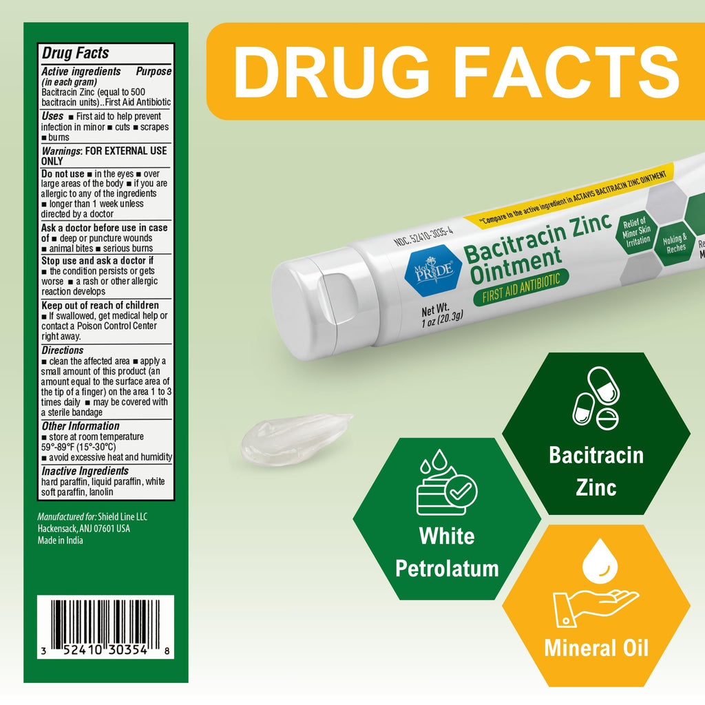 MED PRIDE Bacitracin Zinc Ointment, First Aid Antibiotic, 1 oz, 4-Pack