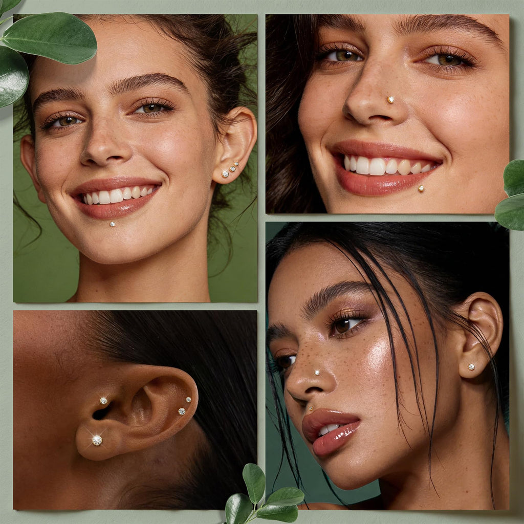 GEMQUEEN 4 Pairs G23 Titanium Flat Back Earrings Hypoallergenic 16G