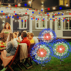Tujoe 4th of July Decoration Outdoor 4 Pack Solar Firework Lights with 180 LED 250th Anniversary Patriotic Solar Lights 8 Lighting Modes for Yard Garden Pathway Party Decoration(Red, White, Blue)