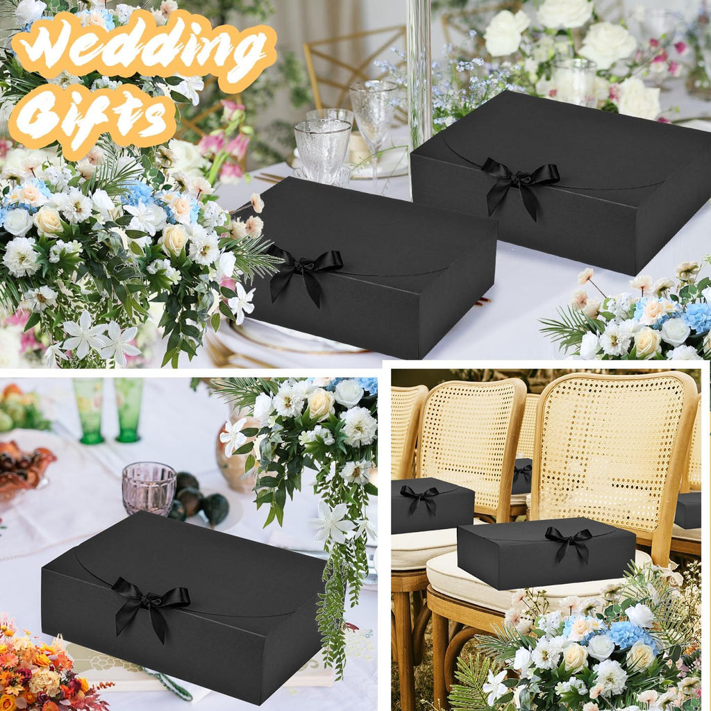 WLUSEAXI 12Pack Black Gift Boxes with Lids, 12×9.8×3.1 Inch Groomsmen Proposal Box, Luxury Black Gift Box with Ribbon for Bridesmaid Box, Graduation, Christmas, Wedding, Birthday, Party