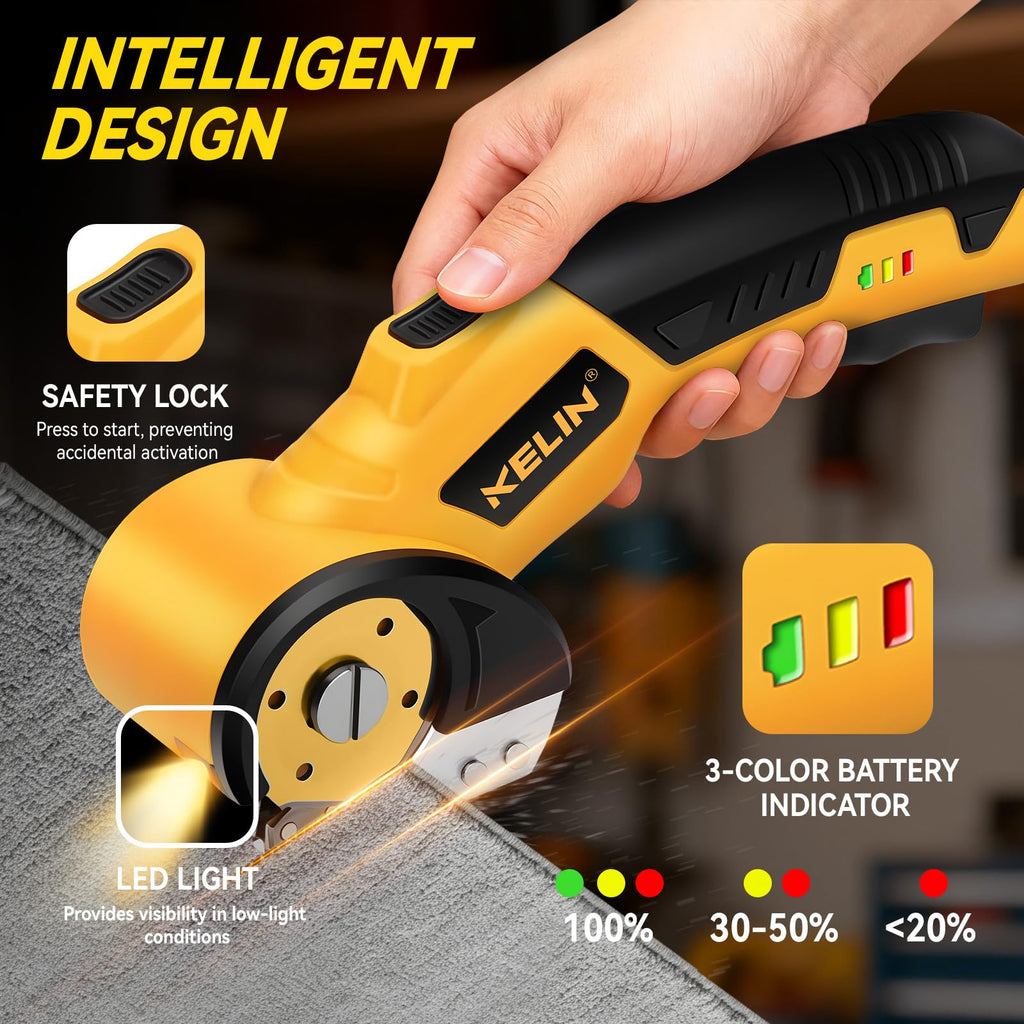 2026 New 3000mAh Cardboard Box Cutter with 2 Titanium Blades, Cordless Electric Scissors with Safety Lock & LED Light, Storage Box, 300RPM, 4V, Cutter for Fabric Carpet Carton Plastic Leather Cloth