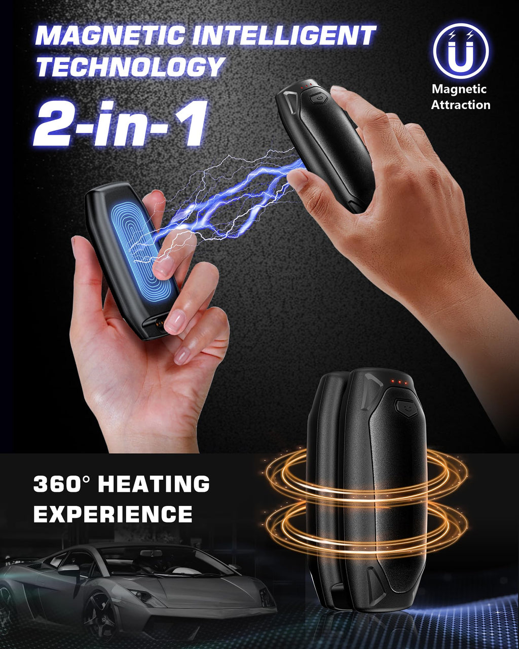 Kesguar Hand Warmers Rechargeable - 2 Pack 14000mAh AI Electric Hand Warmers with Charging Case, Magnetic 2 in 1 Pocket Handwarmers, Portable Heater Gifts for Women/Men/Christmas/Golf/Camping/Hunting