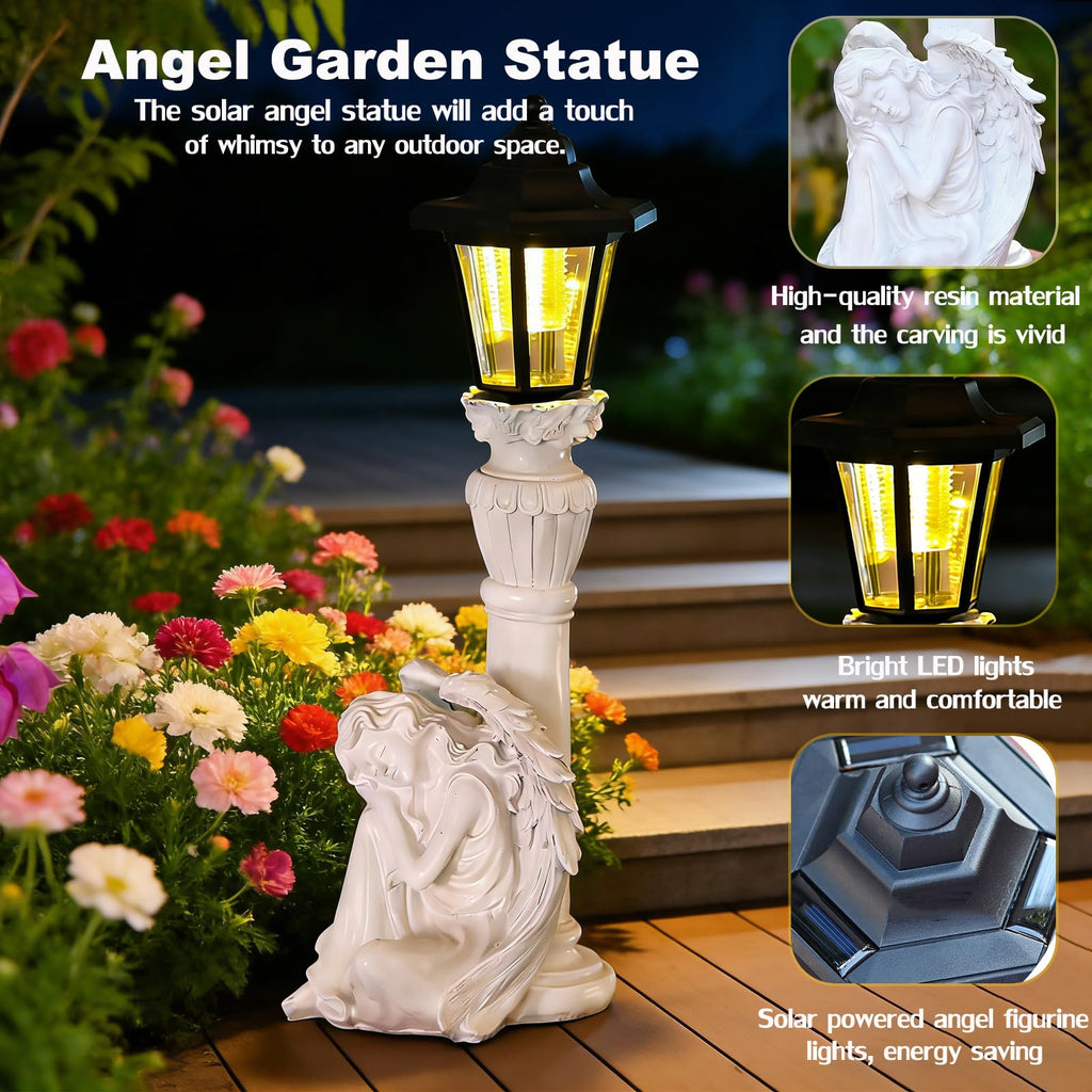 Solar Angel Garden Statue, 18" Roman Columns Angel Statue with Solar Lights Outdoor Waterproof, Resin Deocr Angel Figurine for Yard Patio Lawn Ornaments, Angel Gifts for Women Mom Grandma