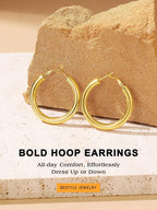 Bestyle 5mm Thick Gold Hoop Earrings Lightweight Chunky Hoop Earrings Hollow Tube Hypoallergenic Trendy Stainless Steel Eearrings for Women 40mm