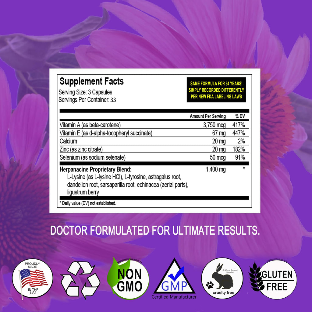 Herpanacine Diamond Natural Skin & Immune Vitamin Complex – Dual-Action Internal Skin Health & Antioxidants Health Supplement – Made with Natural Ingredients – 100 Count