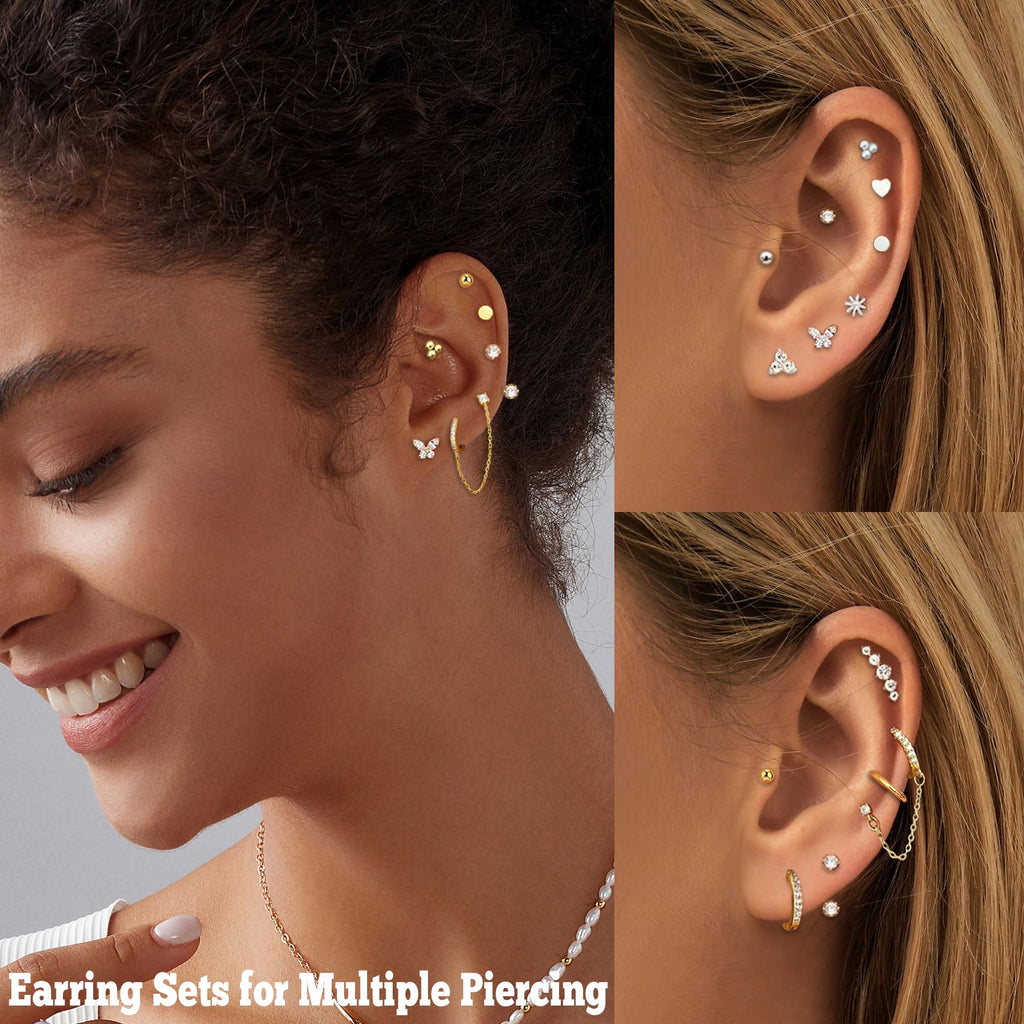 LOFITOR Gold Flat Back Earrings for Women Surgical Stainless Steel Set