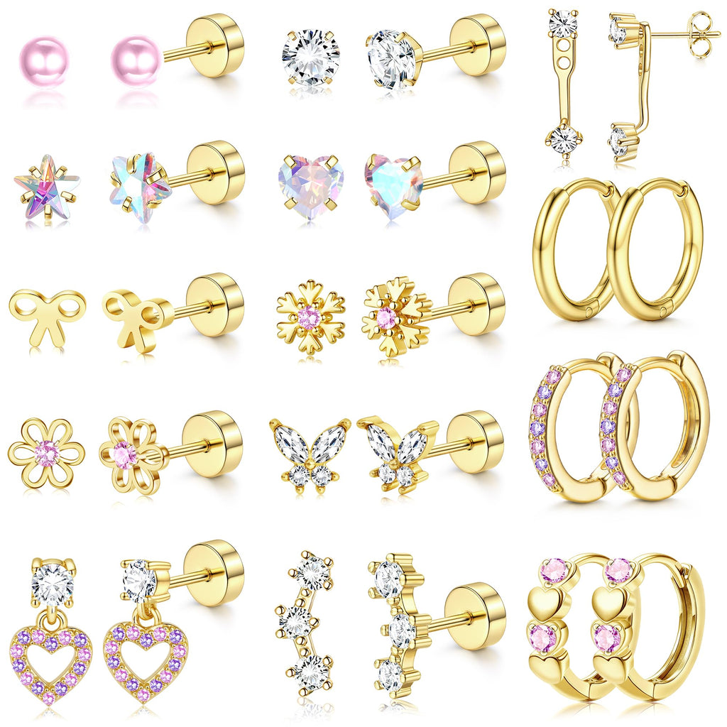 Surgical Steel Flat Back Earrings-Hypoallergenic Earrings for Girls Women
