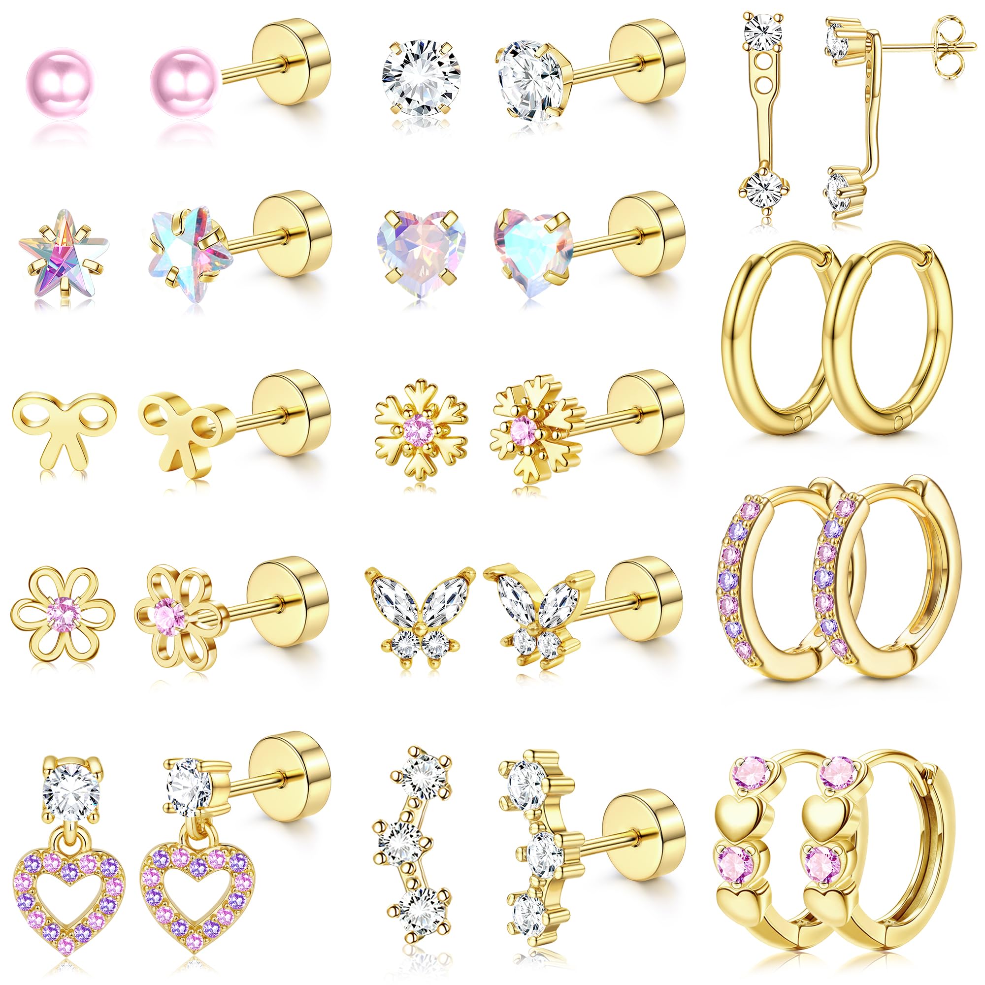 Surgical Steel Flat Back Earrings-Hypoallergenic Earrings for Girls Women