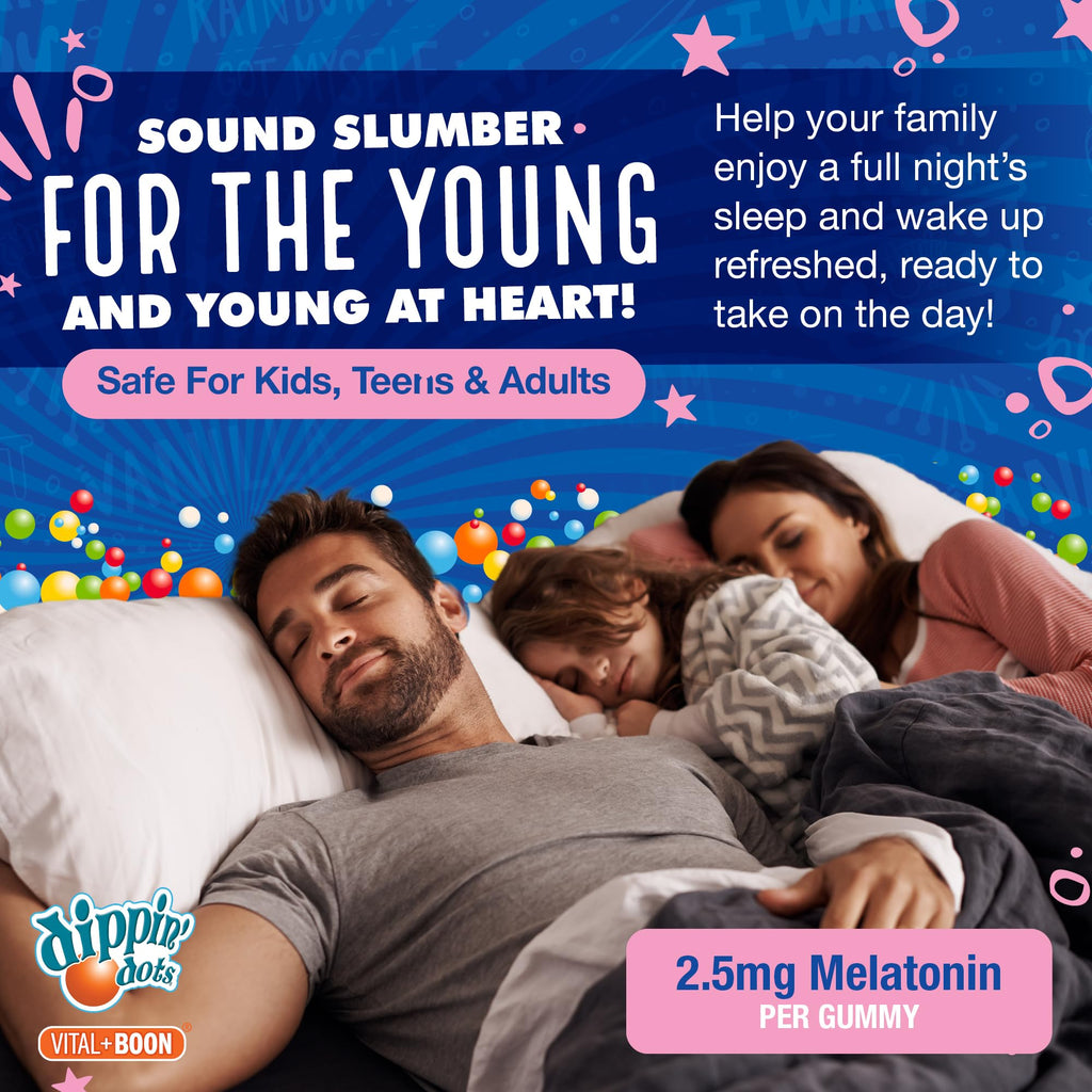 Dippin Dots - Melatonin Gummies for Kids & Adults (30 Day Supply) Strawberry Sunset Creme Flavor | 2.5mg Per Kids Melatonin Gummy | Supplement for Faster & Longer Sleep | Gummies for Children (120 Ct)