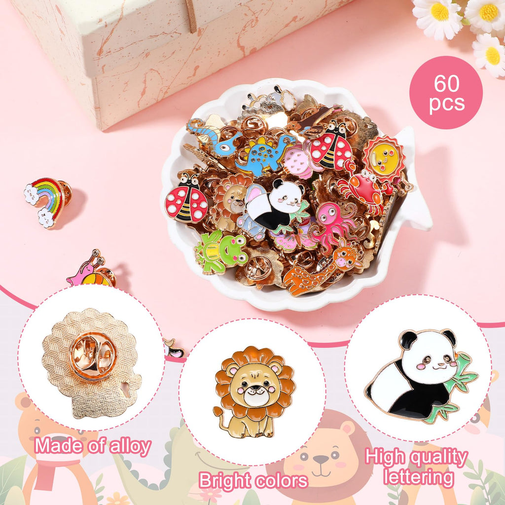 Hoteam 60 Pcs Cute Enamel Pins for Backpack Cartoon Animals Lapel Brooch Bulk Funny Trading Pins Bulk for Hat Clothes Cute Vbs Party Favor Gifts Decorations