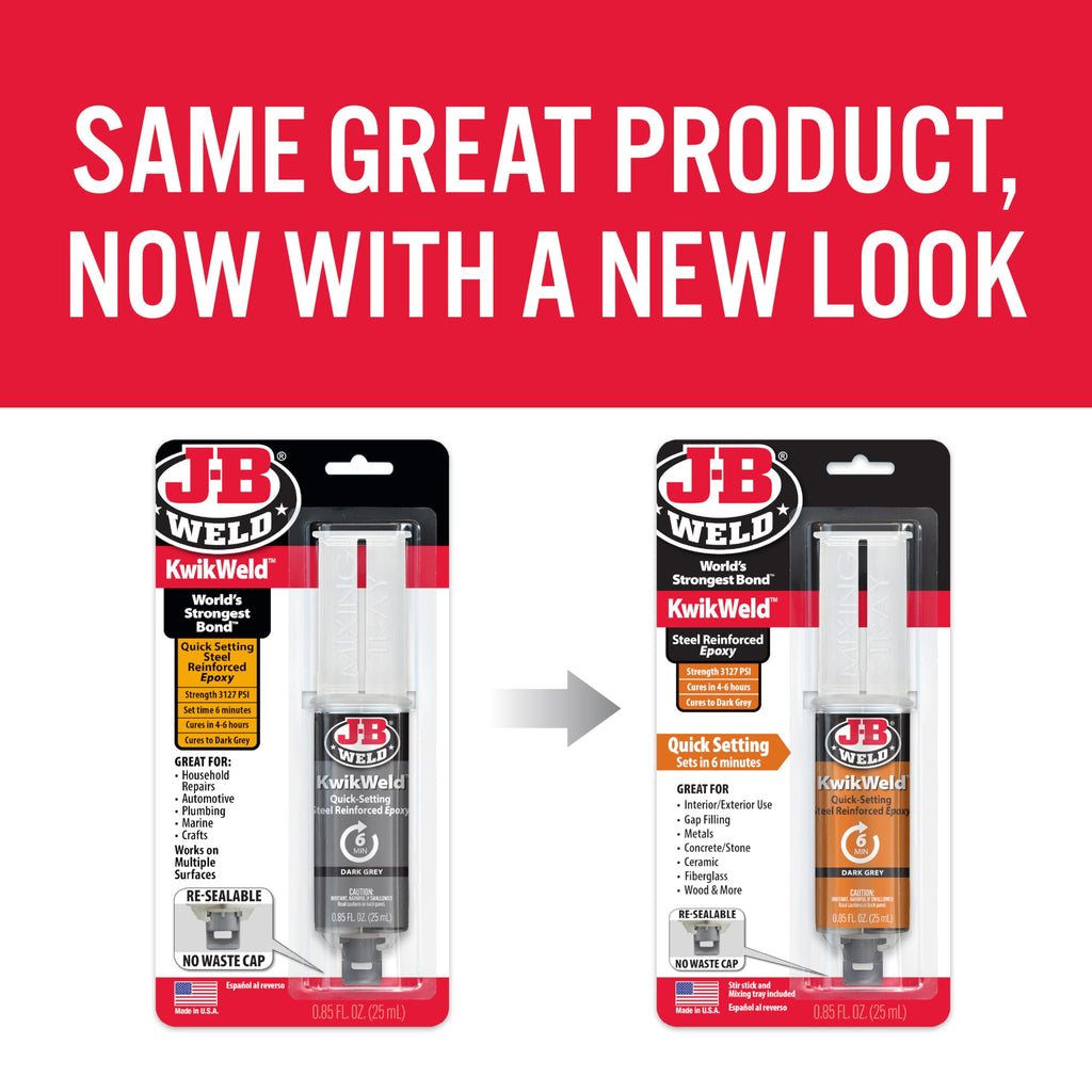 J-B Weld 6 Minute Set Epoxy KwikWeld, High Strength, Waterproof, 2 Pack, Dark Grey, 50176-2
