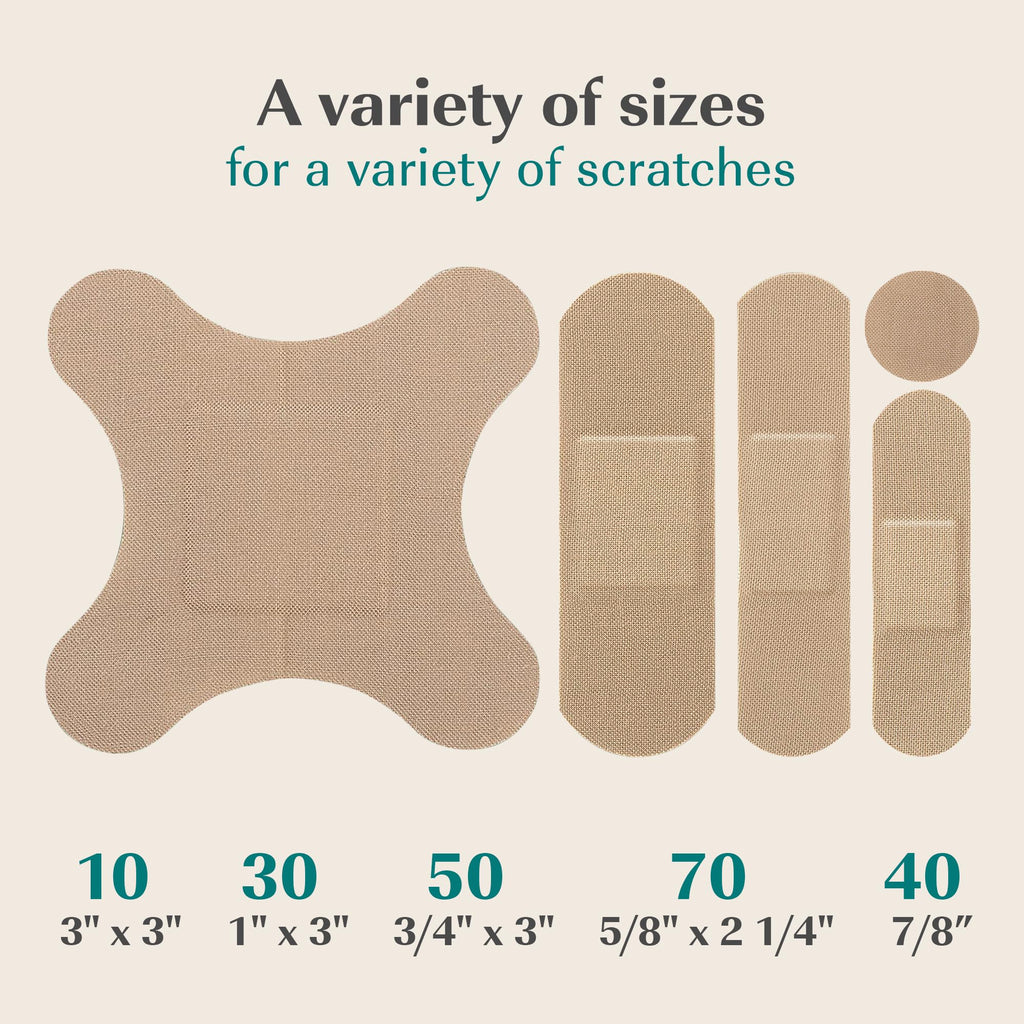 FEBU Eco-Friendly Bamboo Fabric Bandages | PFAS Free Bandages for Scrapes & Cuts | Flexible Fabric Bandage | Fully Compostable, Latex Free Bandage | 200 Count Bulk Variety