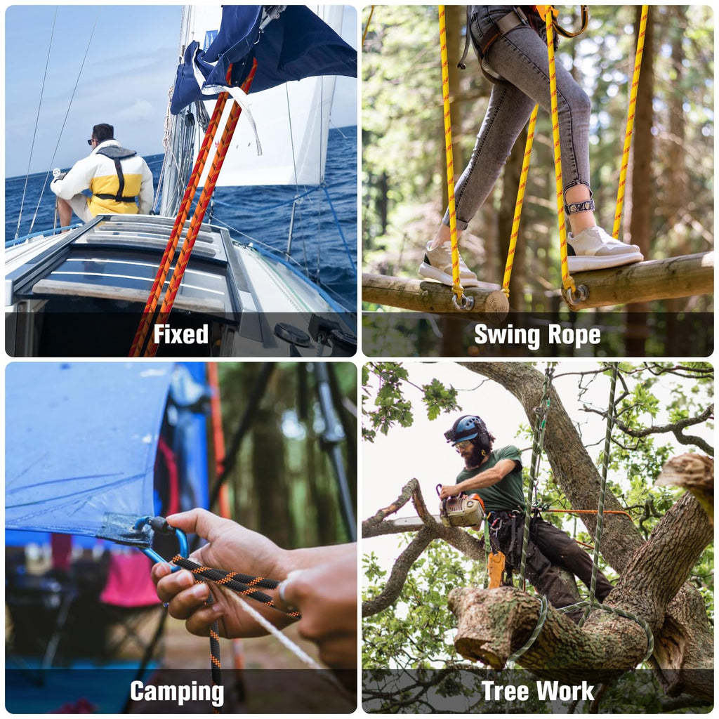 Double Braided Arborist Rigging Rope - 1/2 in X 100 ft 48 Strands Rappelling Outdoor Pulling Heavy Duty Polyester Bull Rope for Swing Tree Work Camping Rescue Hiking - Black