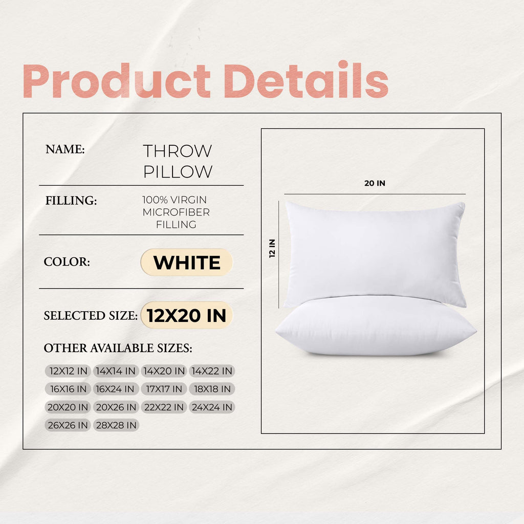 Utopia Bedding 12x20 Pillow Inserts, White Throw Pillows for Couch, 2 Pack