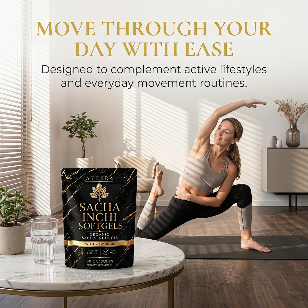 Jqewlg Athera Sacha Inchi Oil for Joints Capsules - Cold-Pressed Sacha Inchi Oil with Vitamin D3, Joint & Mobility Support, Vegan Softgels for Daily Wellness - 60 Softgels
