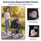 Giantex Foldable Pet Stroller for Small Dogs & Cats, Lightweight Dog Stroller with Lockable Wheels, One-Hand Quick Fold, Adjustable Canopy, Safety Leash & Storage Basket, Pet Travel Stroller, Black