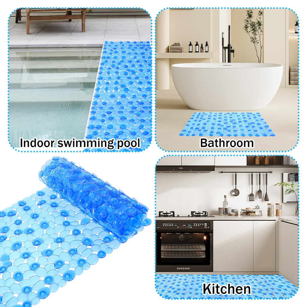 3 Pcs Ground Pool Drainage Walkway Mats, 15.7x27.6 Inch Non-Slip Pebble Stone Pool Surround Mats, Interlocking Drainage Deck Tiles for Above Ground Pool, Patio, Lawn Protection
