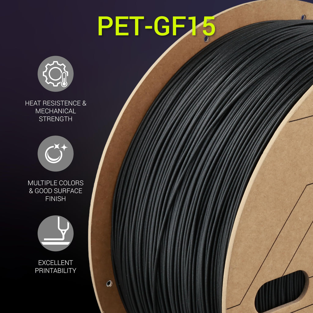 Polymaker Fiberon PET-GF15 Glass Fiber PET Filament 1.75mm, Black, 3kg
