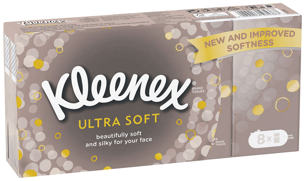 Kleenex Ultra Soft Facial Tissues in Handy Pocket Packs - 80 Travel Pocket Packs - Our Softest Tissue - Supremely Soft And Silky Tissues Designed With Luxury In Mind