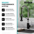 KRAUS Bolden Commercial Style 2-Function Single Handle Pull Down Kitchen Faucet in Stainless Steel/Matte Black, KPF-1610SSMB (Pack of 1)