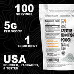 It's Just! - Creatine Monohydrate Powder, Pure Creatine Powder, Made in USA, 3rd Party Lab Tested, 5g Per Serving, Scoop Included, No Fillers, No Added Flavor (Unflavored, 500g / 100 Servings)