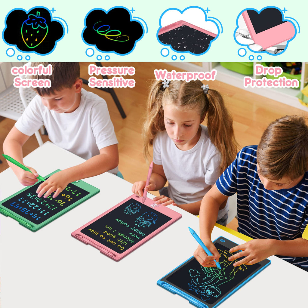FLUESTON LCD Writing Tablet for Kids, 8.8 Inch Drawing Tablet for Boys Girls 3 4 5 6 7 8 Year, 3pcs in 1 Pack Drawing Pad Birthday Christmas Gift for Kid Educational Doodle Board Cute Unicorn Toy
