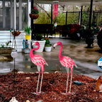 SUNREEK Set of 2 Pink Flamingo Outdoor Statues, Metal Yard Flamingo for Garden Patio Lawn Backyard Decorations