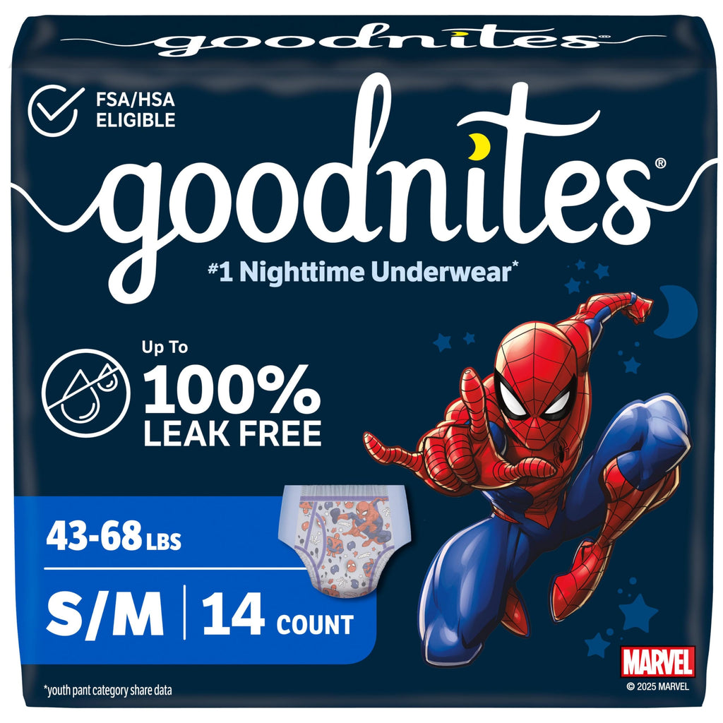 Goodnites Boys' Nighttime Bedwetting Underwear, Size S/M (43-68 lbs), 14 Ct, Packaging May Vary