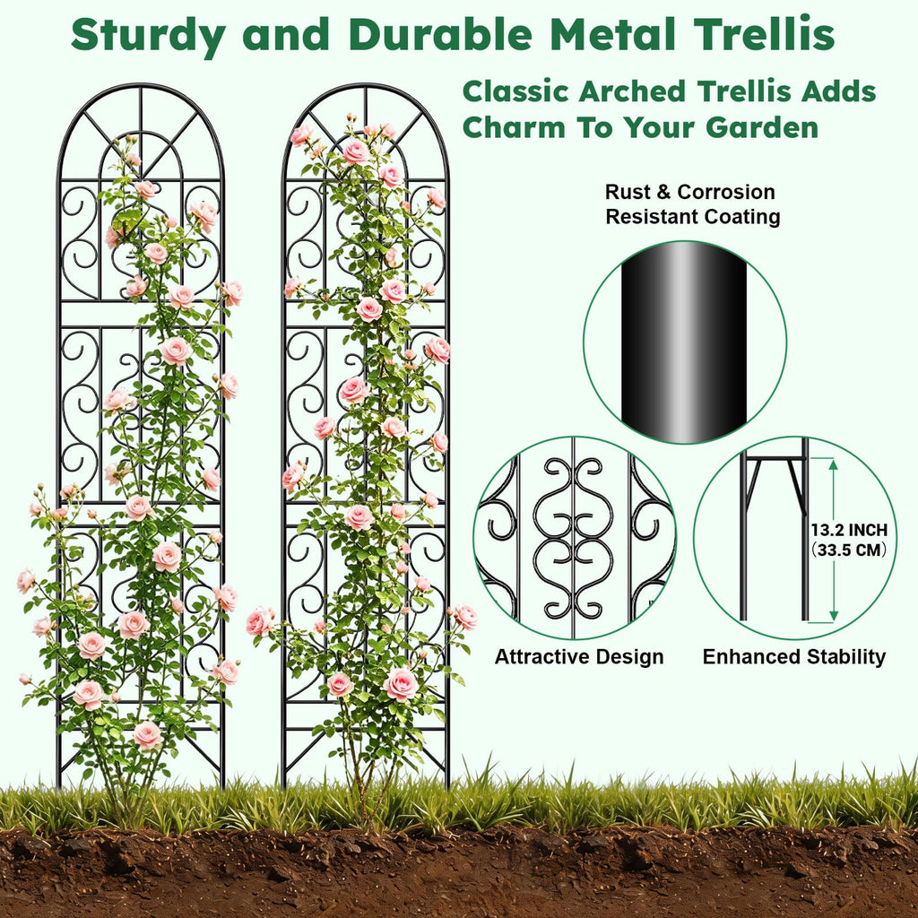 Shomextol 2 Pcs 60" H X 11.8" W Trellis for Climbing Plants Outdoor, Small Metal Garden Trellis for Outside, Sturdy Support Garden Plant Trellis Arch for Rose Cucumber Flower Vine Decor