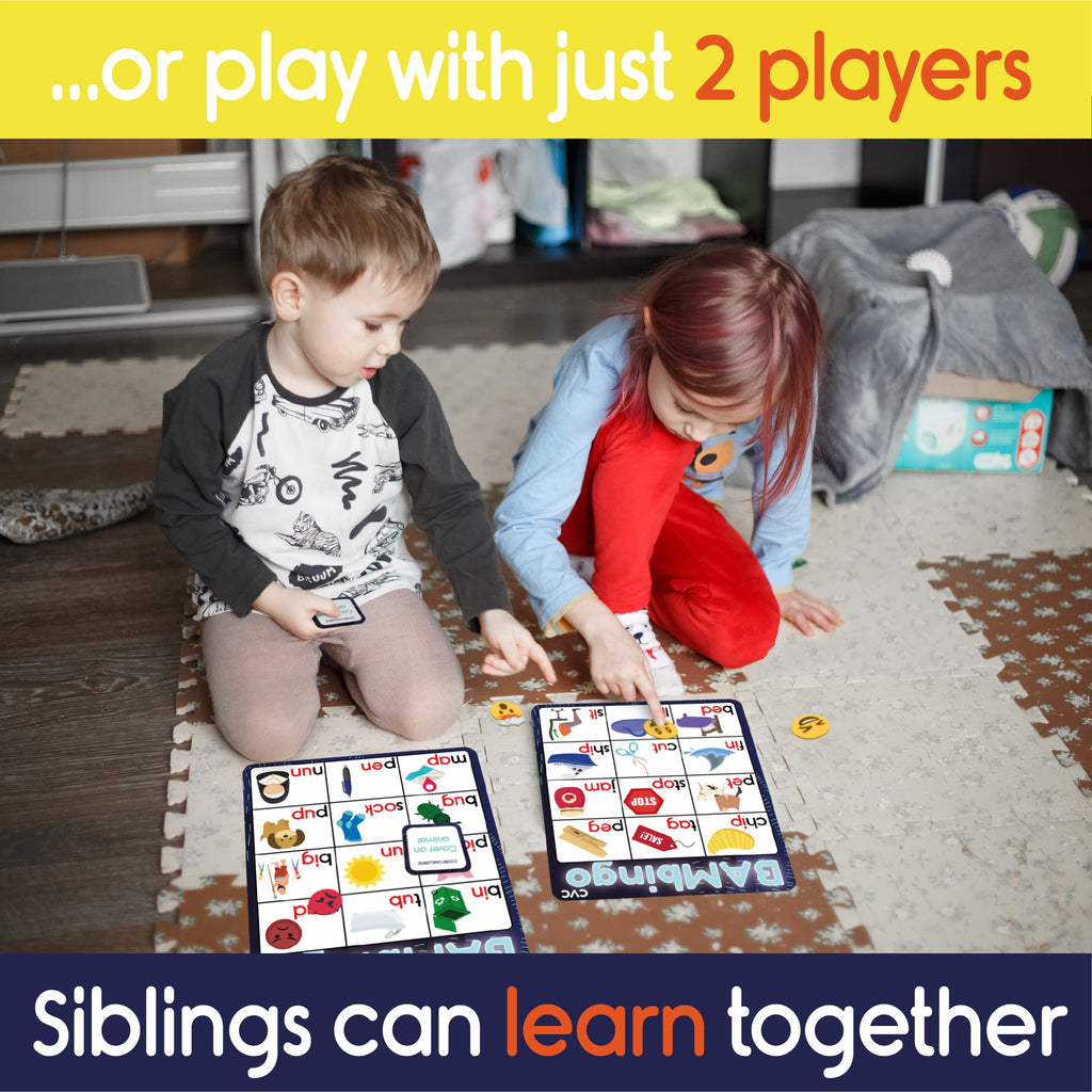 THE BAMBINO TREE Alphabet and Phonics Bingo - ABC Learning Letter Recognition and CVC Words with Pictures - Phonics Games for Kids Ages 3-7 yrs Preschool Kindergarten