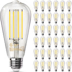 TJOY 36 Pack Edison LED Light Bulbs, E26 Base, 8W 2700K, Dimmable