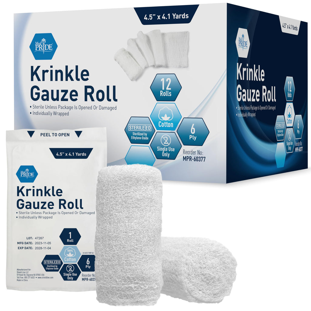 MED PRIDE Sterile Krinkle Gauze Roll,6-Ply Cotton,4.5 in x 4.1 yd,12-Pack
