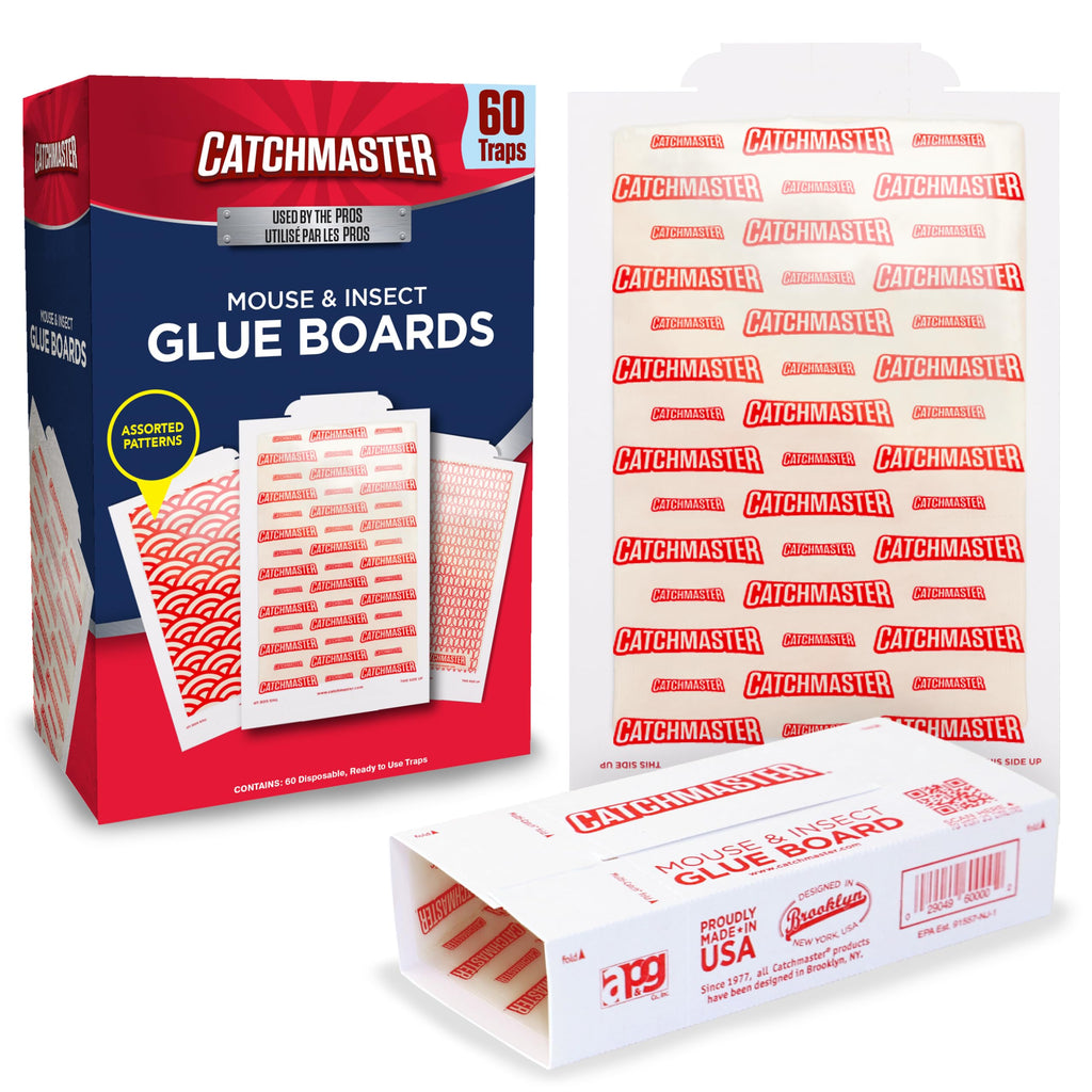 Catchmaster Extra Sticky Insect & Mouse Traps 60-Count, 5.3"x8" Glue Boards for Mice & Insects, Ultra Sticky Rat & MouseTraps Indoor for Home Use in Garages, Basements & Attics, Pest Control for Home