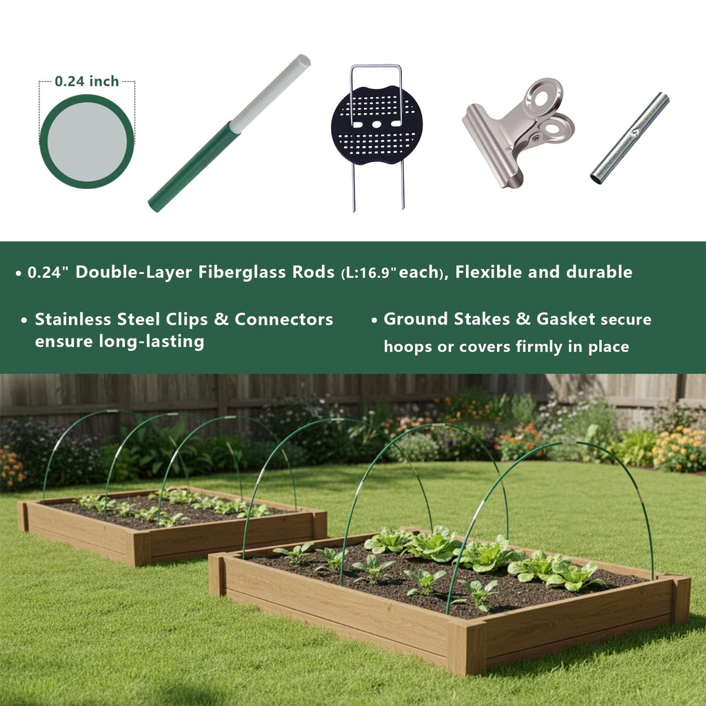 Garavigo Garden Hoops Kit for Raised Beds, Plant Cover Support Hoops