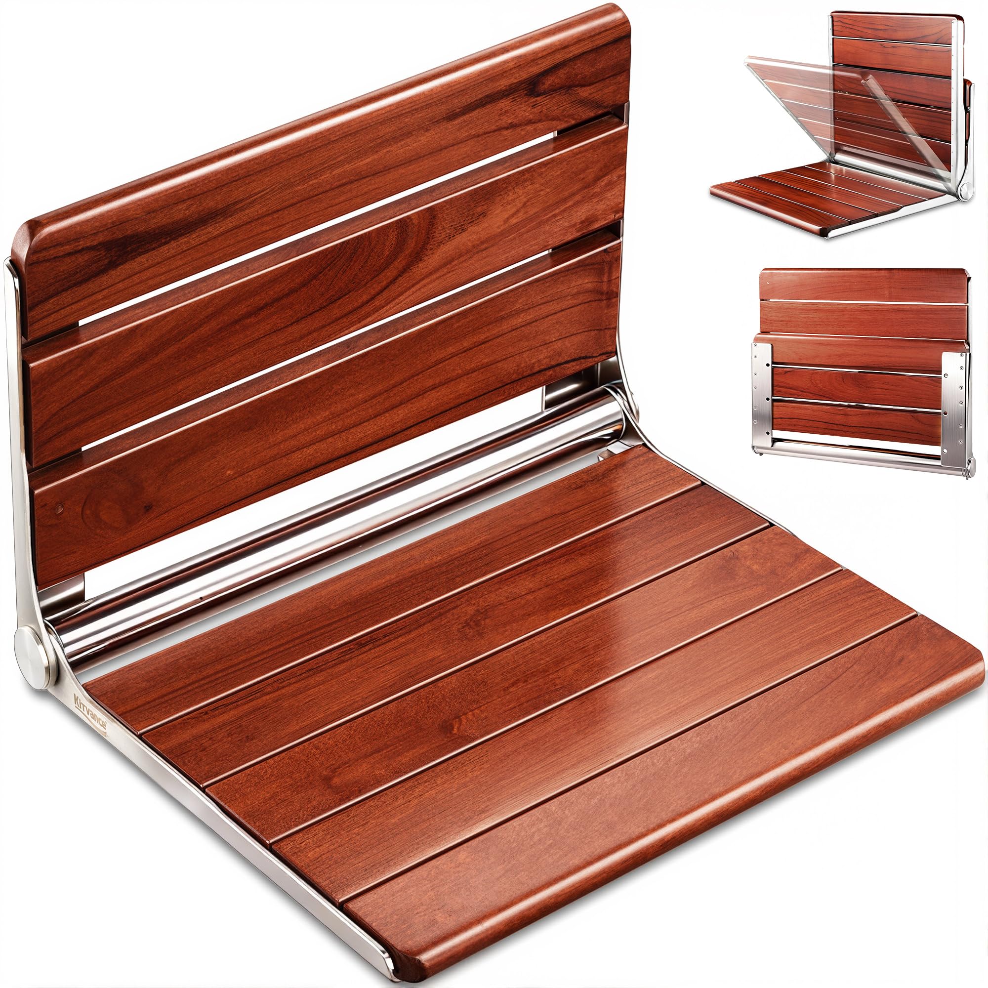[Upgraded Version] 20" ADA Compliant Folding Teak Shower Seat Wall Mounted - Larger Teak Shower Bench, Home Care Folding Shower Seat for Inside Shower, Wall Mount Shower Chair Shower Stool, Max 400lb